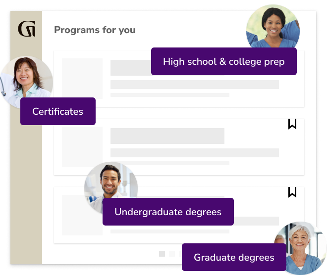 Programs for you: High school & college prep, Certificates, Undergraduate degrees, Graduate degrees
