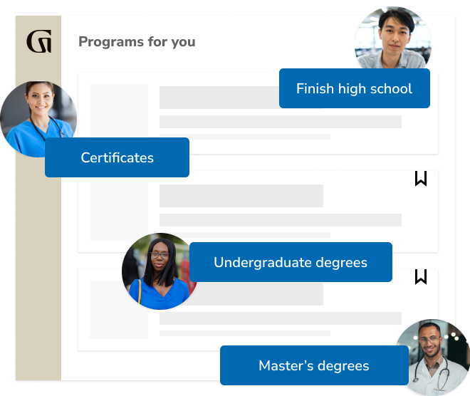 Programs for you: Finish high school, Certificates, Undergraduate degrees, Master's degrees