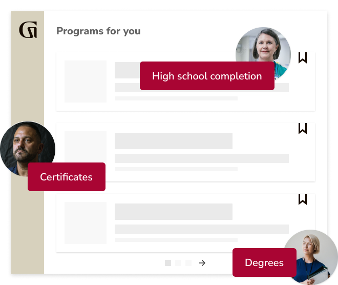 Programs for you: High school completion, Certificates, and Degrees