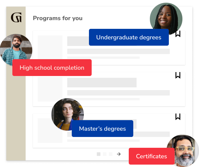 Programs for you: Undergraduate degrees, high school completion, master's degrees, and certificates