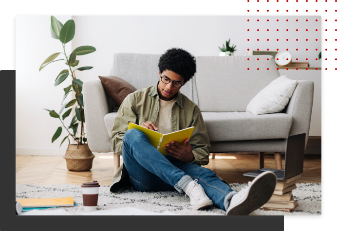 Student studying with a book