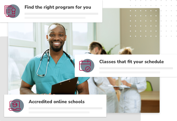 Associate in a clinical setting doing schoolwork on a laptop