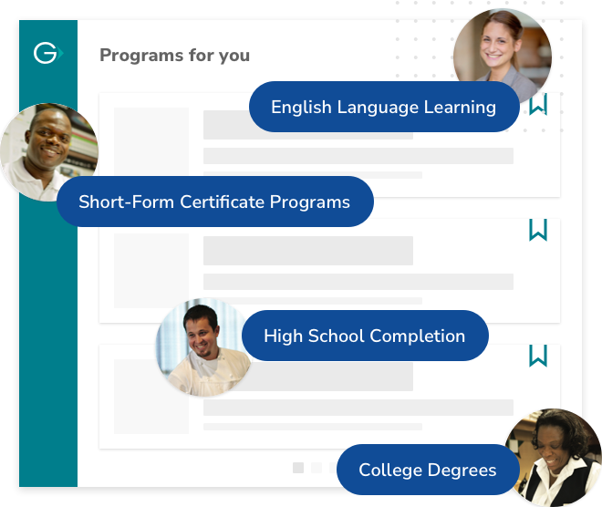 Programs for you include English Language Learning, Short-Form Certificate Programs, High School Completion, College Degrees